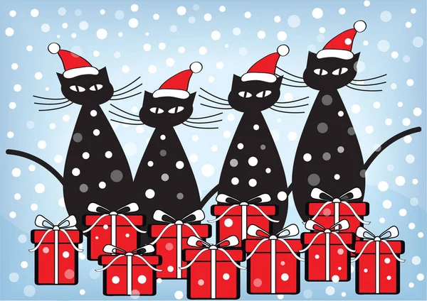 Divertido vector de dibujos animados gatos con navidad presenta — Vector de stock