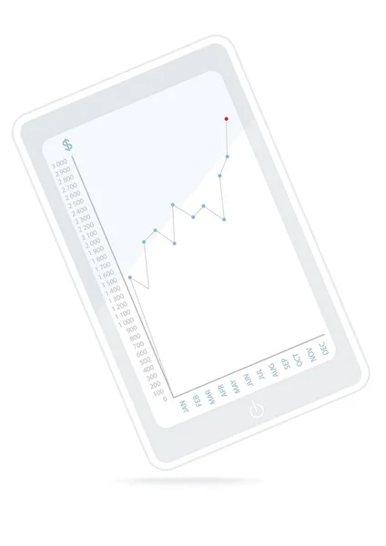 Ilustración moderna del teléfono inteligente del vector con el gráfico de las curvas en pantalla — Archivo Imágenes Vectoriales