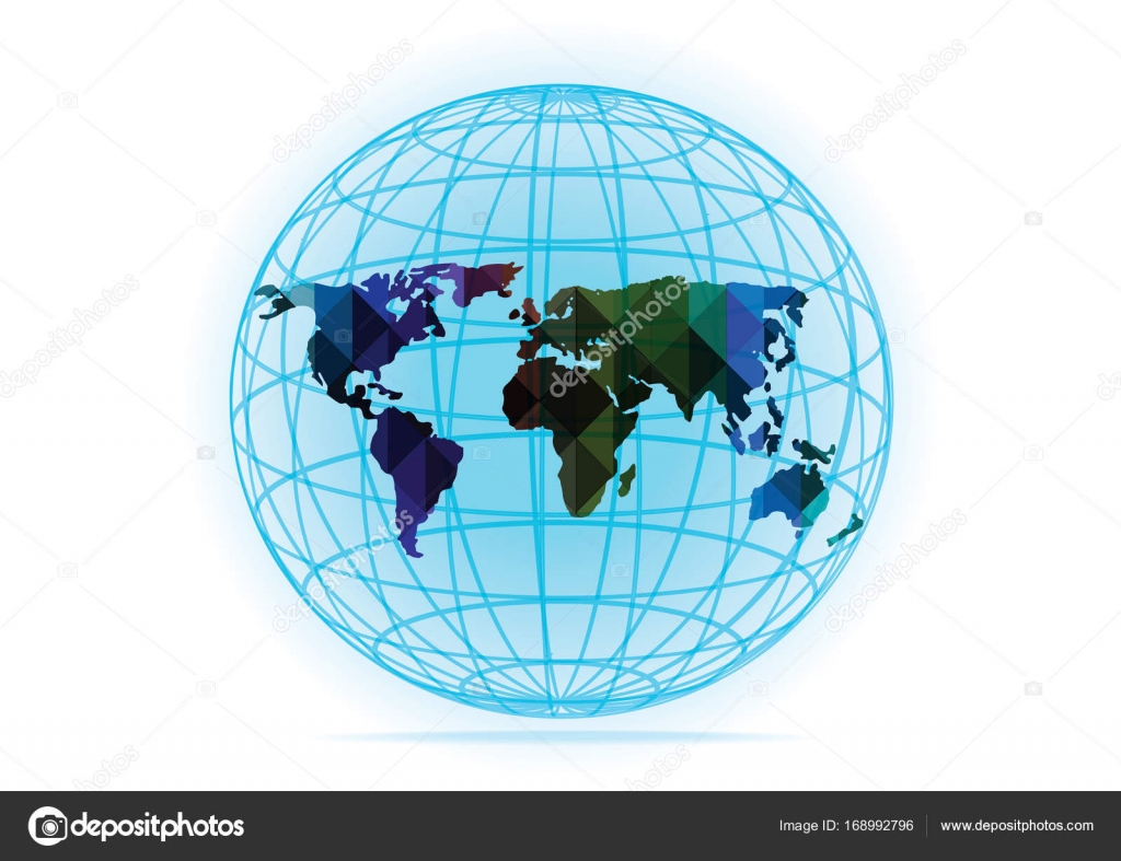 Download blue 3d vector world globe icon with map silhouette ...