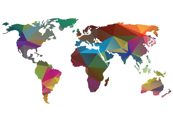 Luminoso vettore basso poligoni mappa del mondo silhouette — Vettoriale Stock