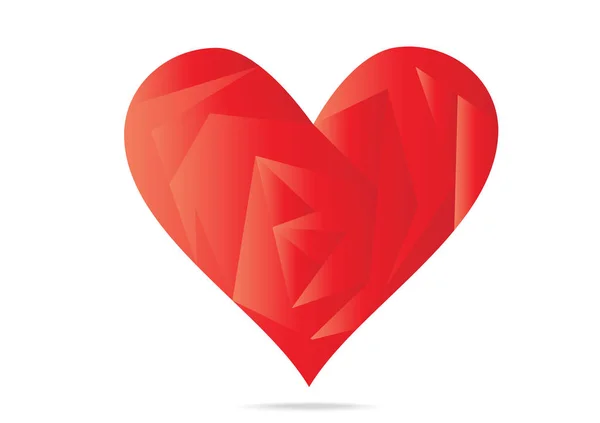 Red vector low polygons heart icon isolated on white background. — Stock Vector