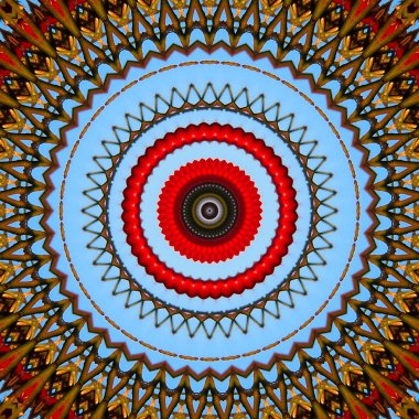 Daire mandala arka plan kırmızı meyveler ve mavi gökyüzü ile bitkilerin soyut. Trendy simetrik mandala tasarım.