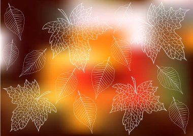 soyut vctor sonbahar arkaplanı, sonbahar yaprakları siluet çizimi renk bokeh arkaplan izole