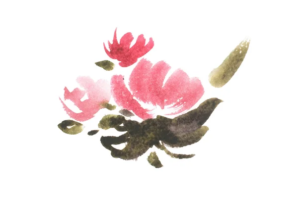 水彩绘画的花园鲜花 — 图库照片