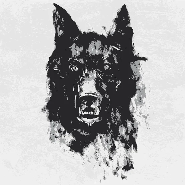 Dibujo de acuarela de lobo negro enojado — Archivo Imágenes Vectoriales