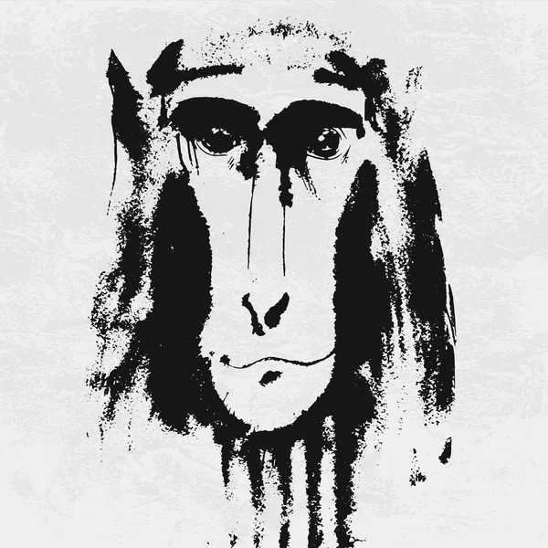 Gri tüylü maymun suluboya portre — Stok Vektör