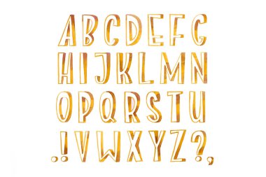 Renkli suluboya aquarelle alfabesi harfleri