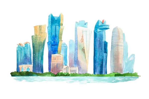 Aquarelle cityscape skyline — 스톡 사진