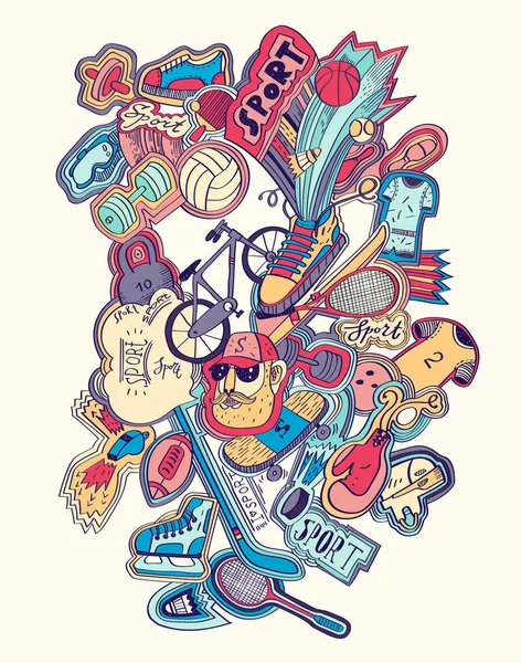 Elle çizilmiş spor genel kavram-in doodles — Stok Vektör