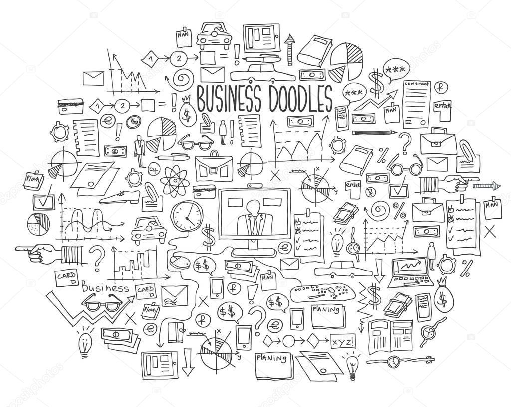 Hand draw doodle elements of business
