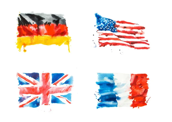 Flaggor av Usa, Storbritannien, Frankrike, Tyskland — Stockfoto