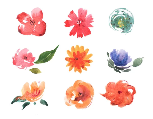 Akwarela, rysunek lato łąka świeżych kwiatów aquarelle malarstwa — Zdjęcie stockowe