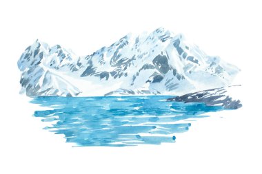 Doğal güzel kış manzara dağ ve göl illüstrasyon.