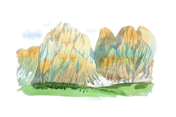Estate naturale bellissimo paesaggio di montagna acquerello illustrazione — Foto Stock