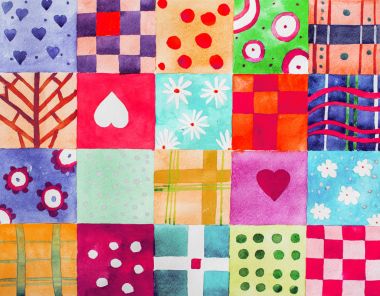 Patchwork desen. Set renkli desenler suluboya resim yazdırır