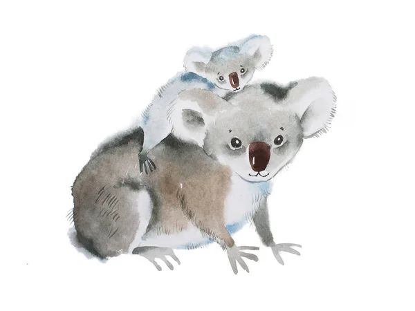 Handwork picture of koala bear with baby on the back — Stock Photo, Image