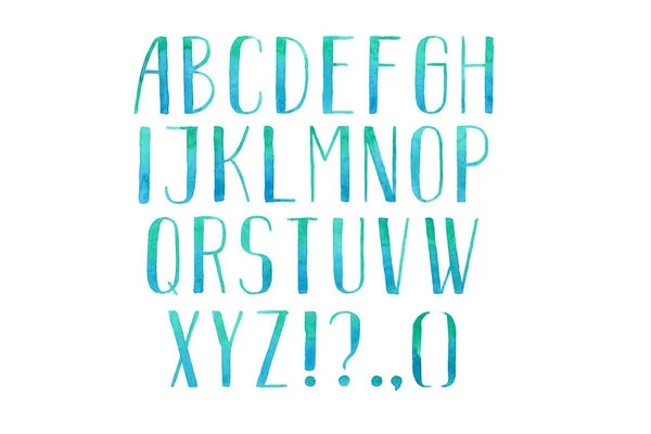 Bunte Aquarell-Aquarell-Schrift handgeschrieben handzeichnen Abc-Alphabet-Buchstaben — Stockfoto