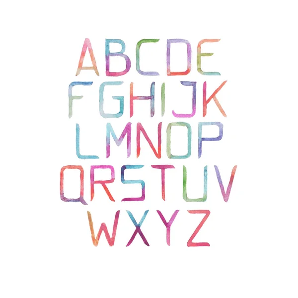 Kleurrijke aquarel aquarelle lettertype type met de hand geschreven hand tekenen abc Alfabetletters — Stockfoto