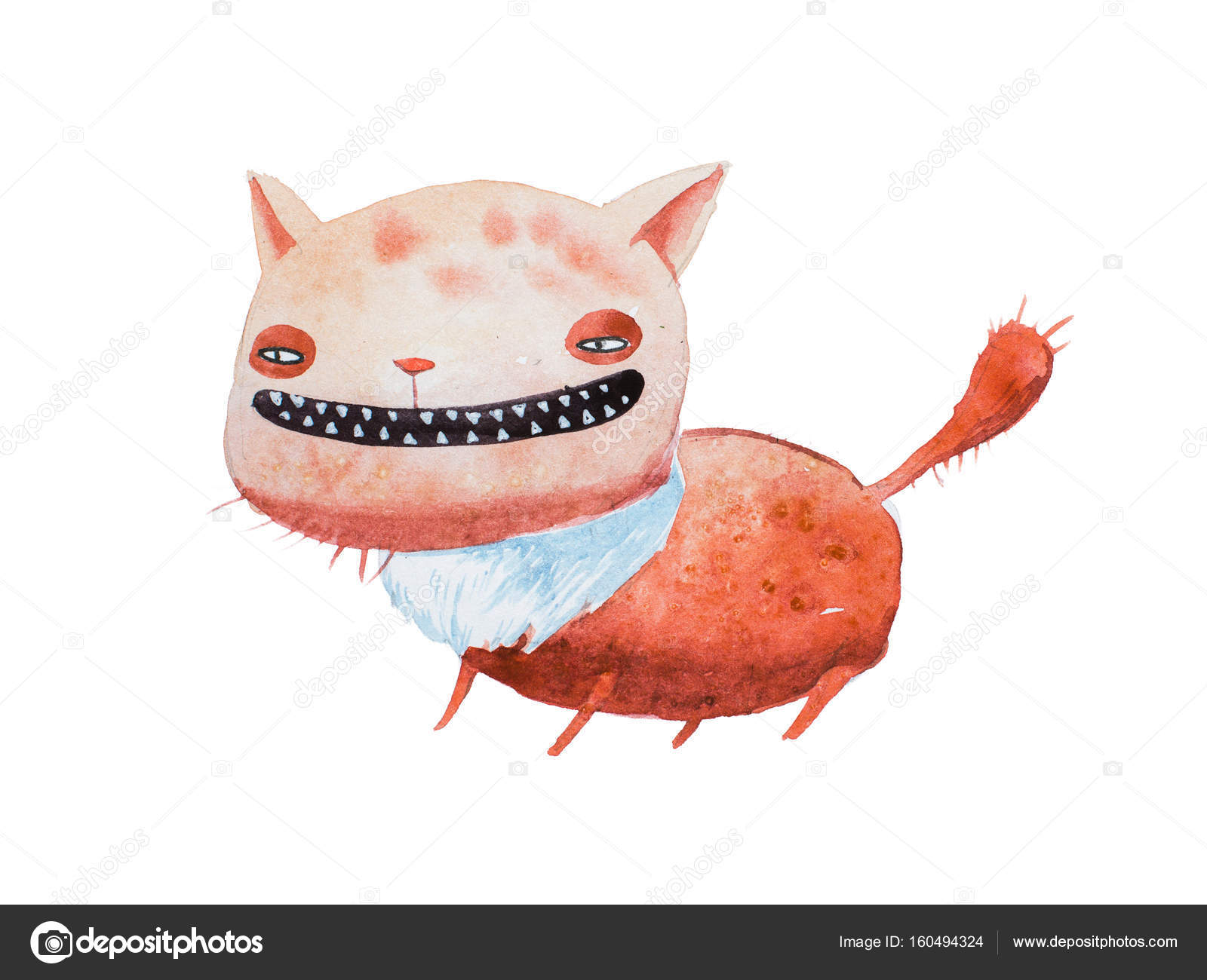Akwarela Rysunek Cartoon Przebiegły Kot Imbir Uziarnienia