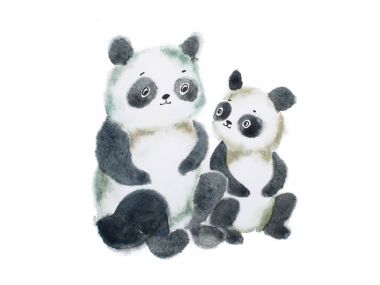 İki sevimli kürklü panda suluboya ile boyanmış el ayılar