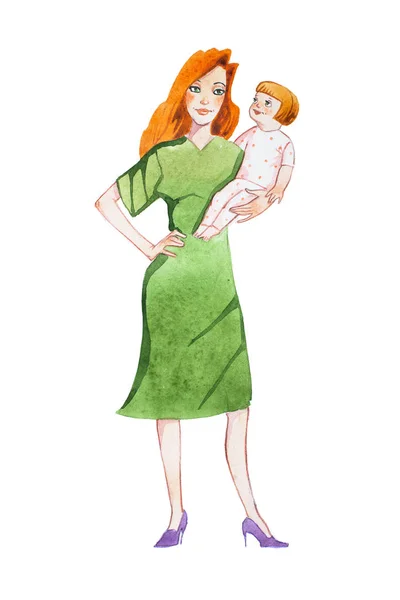 Happy caring cartoon mother spending time with her child, holding, talking, playing with him — Stock Photo, Image