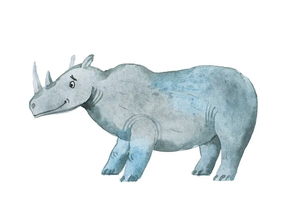Hipopótamo dibujado a mano con acuarelas Aquarelle ilustración —  Fotos de Stock