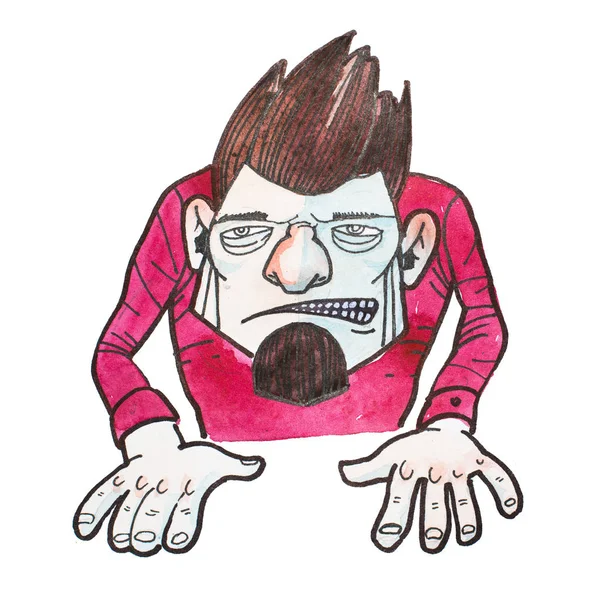 Karikatura mužského darebák charakter s rozzlobený podrážděnou tvář vrčení, kreslené — Stock fotografie