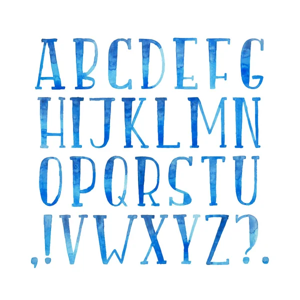 Kleurrijke aquarel aquarelle lettertype type met de hand geschreven hand tekenen abc Alfabetletters — Stockvector