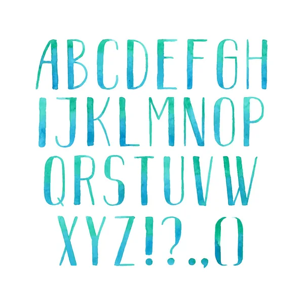 Aquarelle aquarelle colorido tipo de fonte mão manuscrita desenhar letras abc alfabeto — Vetor de Stock