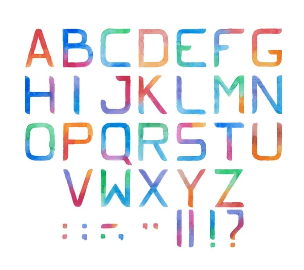 Πολύχρωμο ακουαρέλα aquarelle γραμματοσειρά τύπου χειρόγραφο χέρι επιστήσω γράμματα αλφαβήτου abc — Διανυσματικό Αρχείο
