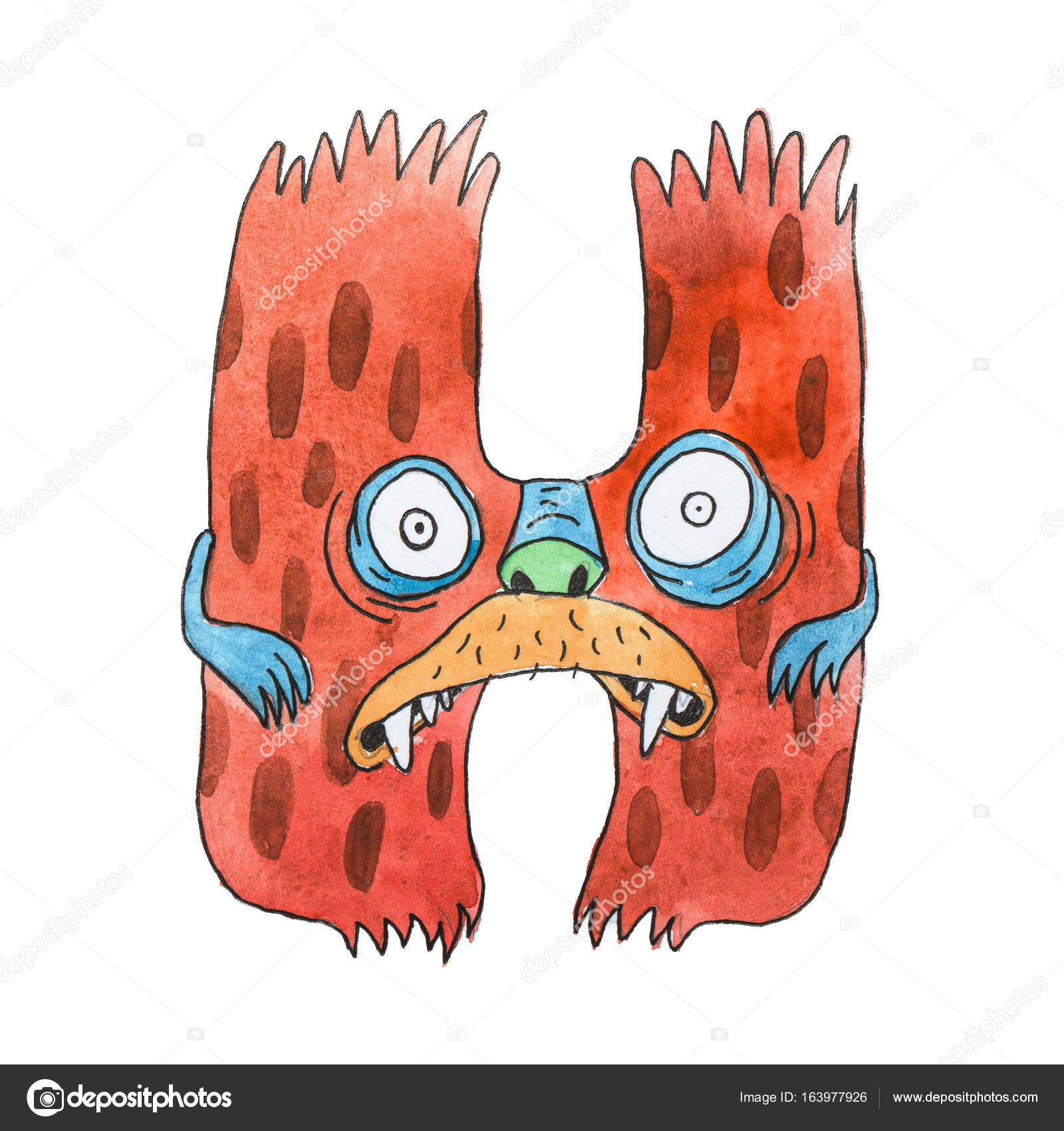Download Funny Watercolor Cartoon English Alphabet With Monsters Stock Photo Image By C Undrey 163977926