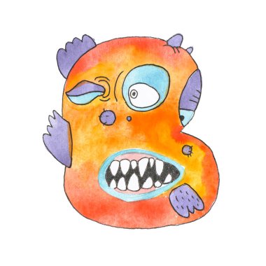 Komik suluboya karikatür İngilizce alfabesi canavarlar ile