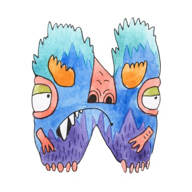 Komik suluboya karikatür İngilizce alfabesi canavarlar ile