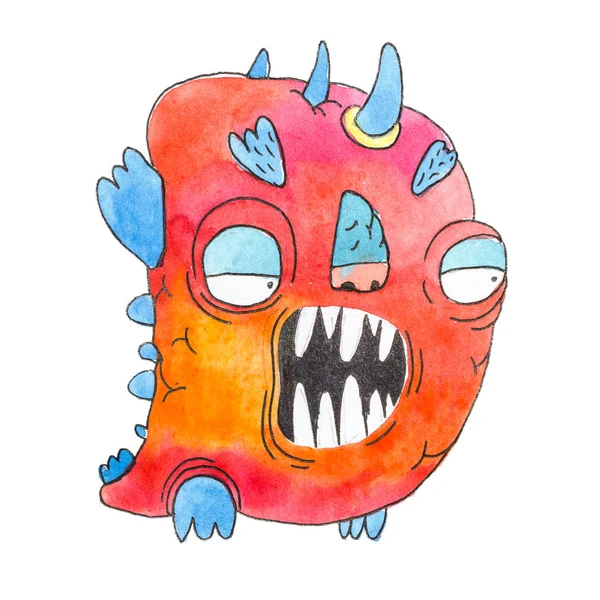 有趣的水彩卡通英语字母表与怪物 — 图库照片