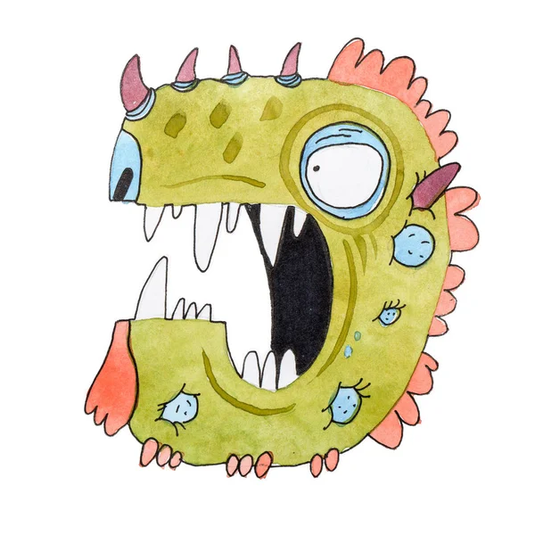 Vicces akvarell rajzfilm angol ábécé a szörnyek — Stock Fotó
