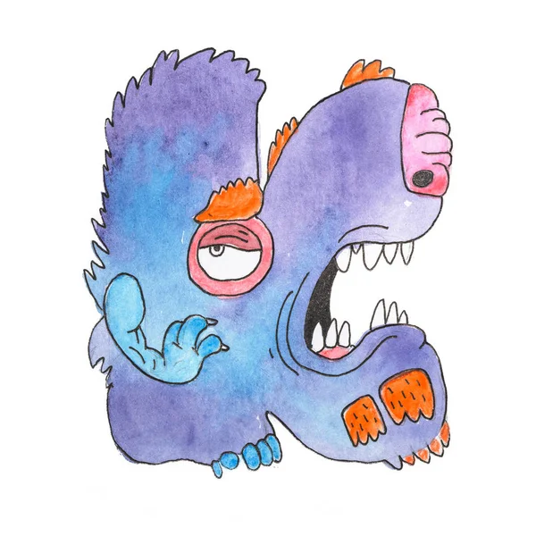 有趣的水彩卡通英语字母表与怪物 — 图库照片