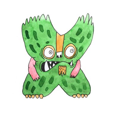 Komik suluboya karikatür İngilizce alfabesi canavarlar ile