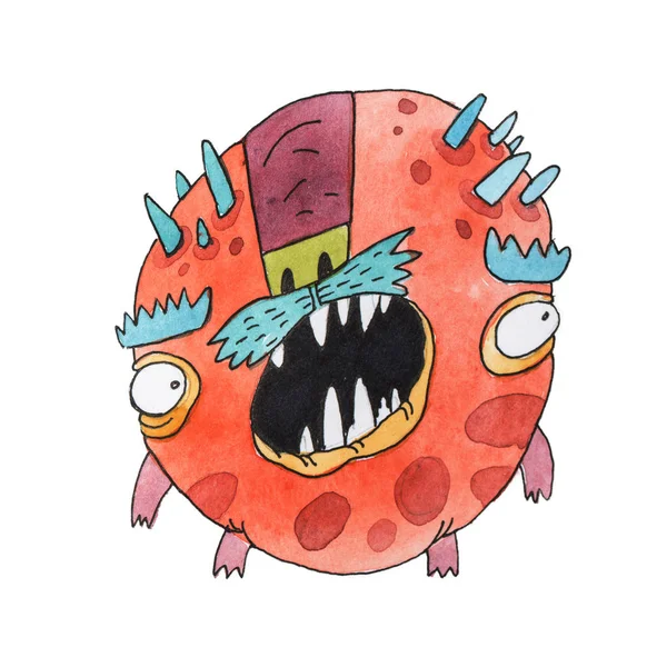 Divertido alfabeto inglés de dibujos animados acuarela con monstruos —  Fotos de Stock