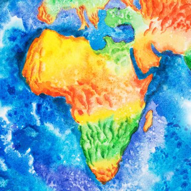 Harita. Aquarelle Afrika kabartma Haritası çizim. Uzaydan Dünya'ya görüntülemek.