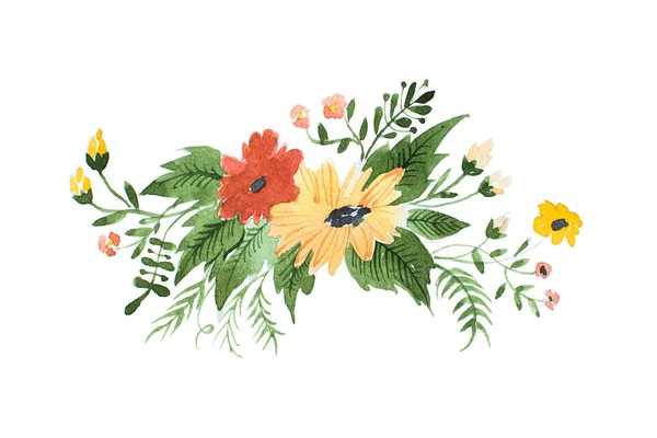 Aquarel schilderij van veldbloemen corsages handgetekende — Stockfoto
