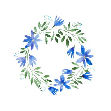 Romantik Peygamber Çiçeği garland suluboya tekniği ile çizilmiş. Çizilmiş rustik çiçek çelenk