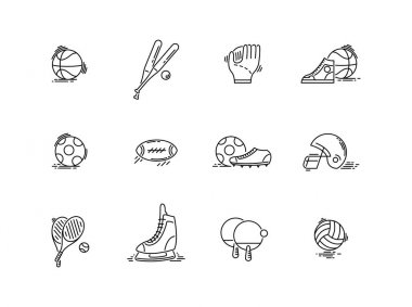 Hat simgeler spor oyunları donanımları. Beyzbol, basketbol, futbol.