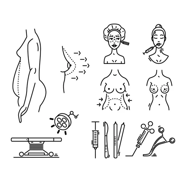Линии иконы пластической хирургии, эстетической медицины, косметической процедуры . — стоковый вектор