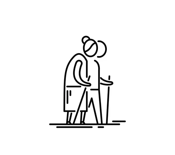 祖.夫妇老人用甘蔗矢量插图 — 图库矢量图片
