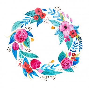 İzole el suluboya çiçek taç narin çiçekler ve yapraklar yapılmış boyalı