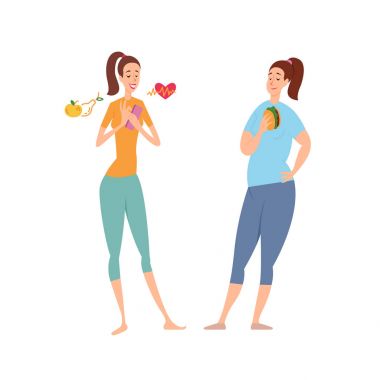 İnce ve şişman kadın. Diyet, beslenme, spor