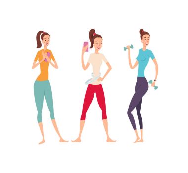 Poz ve mükemmel vücut gösterilen fitness araçları ile üç düzgün arkadaş.