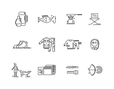 Balıkçılık av kamp satır Icons set.