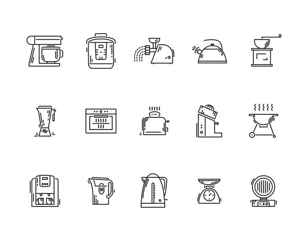 Linea icone utensili da cucina elettrodomestici e utensili da cucina — Vettoriale Stock