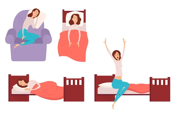 Dormir mujer joven en casa vector ilustración — Archivo Imágenes Vectoriales